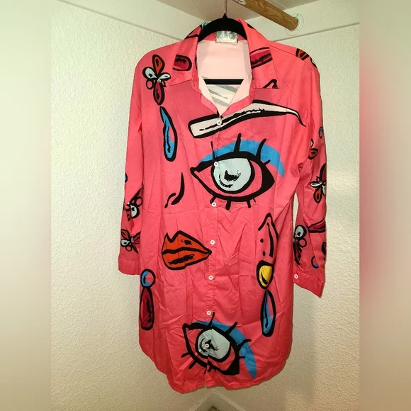 JM Collection Pink Graphic Shirt Dress - Picture 1 of 4